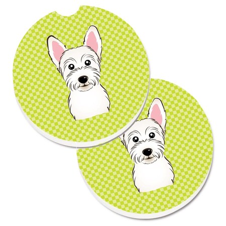Carolines Treasures Checkerboard Lime Green Westie Set of 2 Cup Holder Car Coaster BB1288CARC